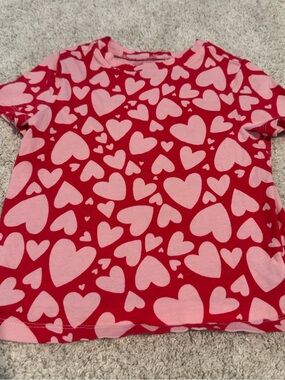 Old Navy Red Tee with Pink Heart Pattern - Kids Short Sleeve